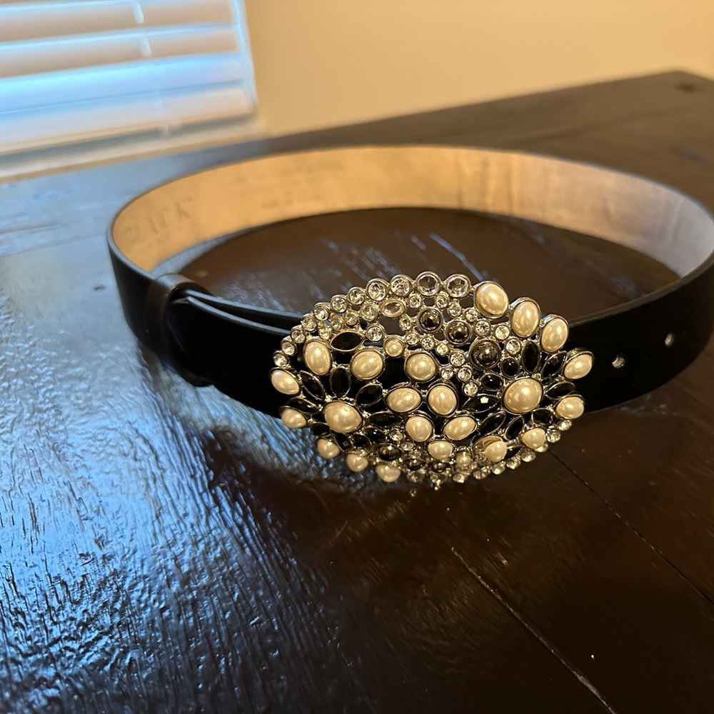 White House Black Market Faux Pearl and Beaded Leather Belt